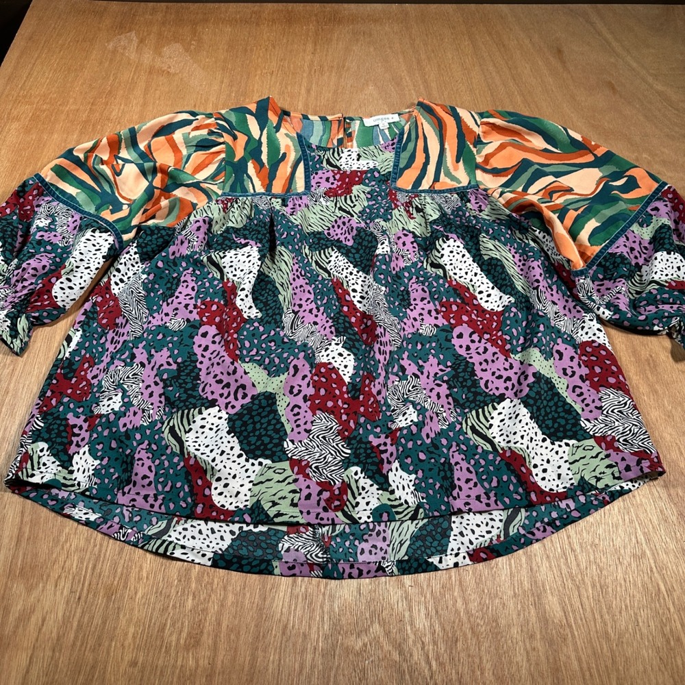 Umgee Blouse Women XL Multi Color Mixed Animal Print Boho WK7377